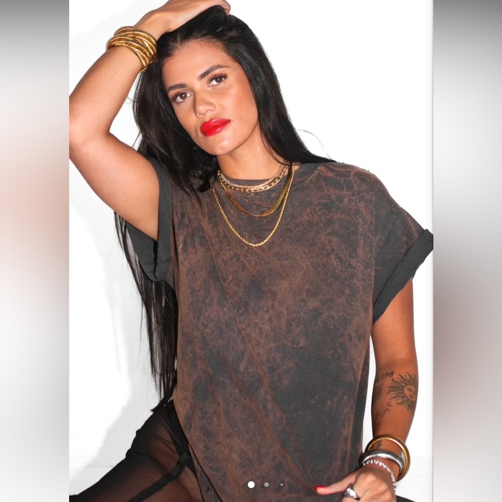 Pebby Forevee Distressed Acid Wash Side Slit Tee